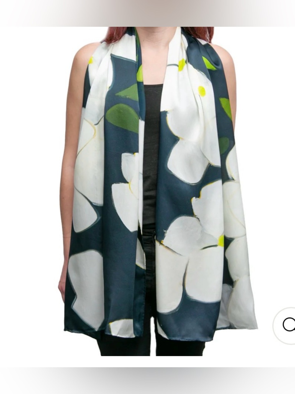 Floral White & Dark Teal Lightweight Women's Scarf